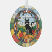 ステンドグラス、黒猫ステンドガカラフルラス ガラスオーナメント (正面右)