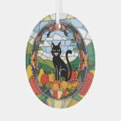 ステンドグラス、黒猫ステンドガカラフルラス ガラスオーナメント (正面左)