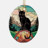 ステンドグラス、黒猫ステンドガカラフルラス セラミックオーナメント (右)