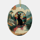 ステンドグラス、黒猫ステンドガカラフルラス セラミックオーナメント (右)