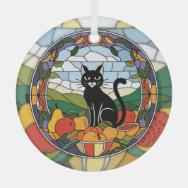 ステンドグラス 黒猫 カラフルステンドグラス ガラスオーナメント