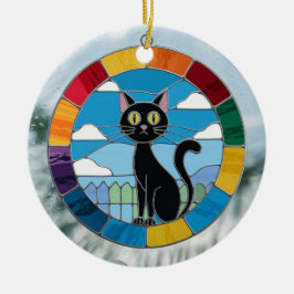 ステンドグラス 黒猫 カラフルステンドグラス セラミックオーナメント
