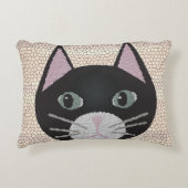 ステンドグラス 黒猫、ベージュ アクセントクッション (正面)