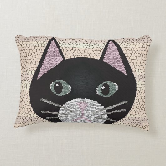 ステンドグラス 黒猫、ベージュ アクセントクッション (裏面)