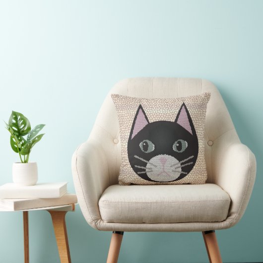 ステンドグラス 黒猫、ベージュ クッション (椅子)