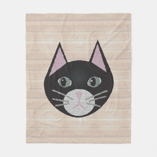ステンドグラス 黒猫、ベージュ フリースブランケット (正面)