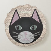 ステンドグラス 黒猫、ベージュ ラウンドクッション (裏面)