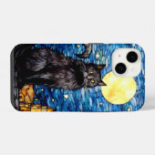 ステンドグラス 黒猫 星空の夜 iPhoneケース (裏面横)