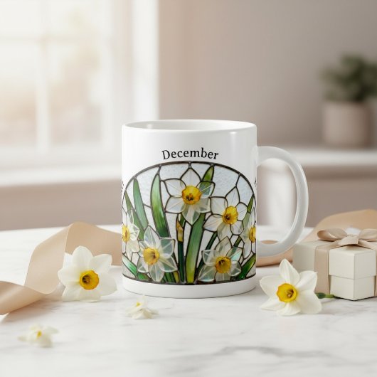 ステンドグラス 12月の誕生花 水仙 コーヒーマグカップ