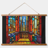 ステンドグラスAbbeyデジタルアート 吊り下げ型タペストリー (正面)