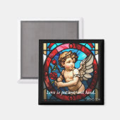 ステンドグラスCherub磁石：愛は忍耐強く、親切 マグネット (正面/裏面)
