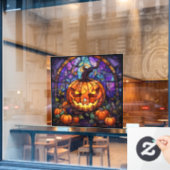 ステンドグラスJack-o'-Lantern:エレガンス不気味 ウィンドウサイン (カフェ窓)