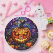 ステンドグラスJack-o'-Lantern:エレガンス不気味 ペーパープレート (パーティー)