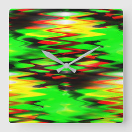 ステンドグリーンと赤の生成抽象芸術ジグザグ スクエア壁時計