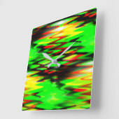 ステンドグリーンと赤の生成抽象芸術ジグザグ スクエア壁時計 (傾斜)