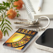 ステンドビクトリアングラスのエレガント黒い金ゴールド キーホルダー (正面右)