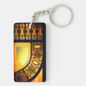 ステンドビクトリアングラスのエレガント黒い金ゴールド キーホルダー (裏面)