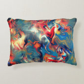 ステンドブルーと赤い色合い、デジタルサテン絵を描 アクセントクッション (正面)