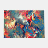 ステンドブルーと赤い色合い、デジタルサテン絵を描 ドアマット (正面)