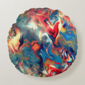 ステンドブルーと赤い色合い、仮想サテン絵を描 ラウンドクッション (正面)
