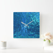 ステンドブルーガラスマクロ スクエア壁時計 (ホーム)