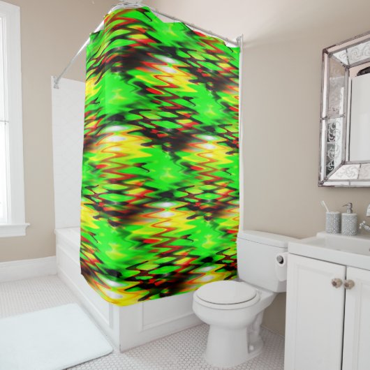 ステンドレッドとグリーンの形成抽象芸術がジグザグに シャワーカーテン (インサイチュ)