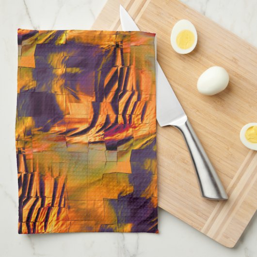 ステンド抽象芸術モザイクスケッチ、素朴な燃焼金ゴールド キッチンタオル (四つ折り)
