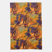 ステンド抽象芸術モザイクスケッチ、素朴な燃焼金ゴールド キッチンタオル (縦)