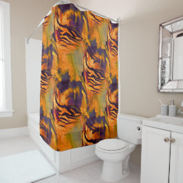 ステンド抽象芸術モザイクスケッチ、素朴な燃焼金ゴールド シャワーカーテン