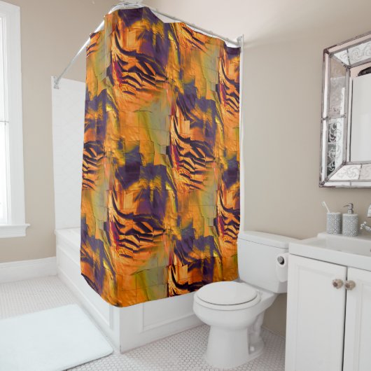 ステンド抽象芸術モザイクスケッチ、素朴な燃焼金ゴールド シャワーカーテン (インサイチュ)