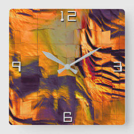 ステンド抽象芸術モザイクスケッチ、素朴な燃焼金ゴールド スクエア壁時計