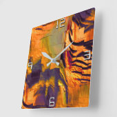 ステンド抽象芸術モザイクスケッチ、素朴な燃焼金ゴールド スクエア壁時計 (傾斜)