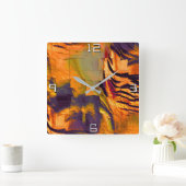 ステンド抽象芸術モザイクスケッチ、素朴な燃焼金ゴールド スクエア壁時計 (ホーム)