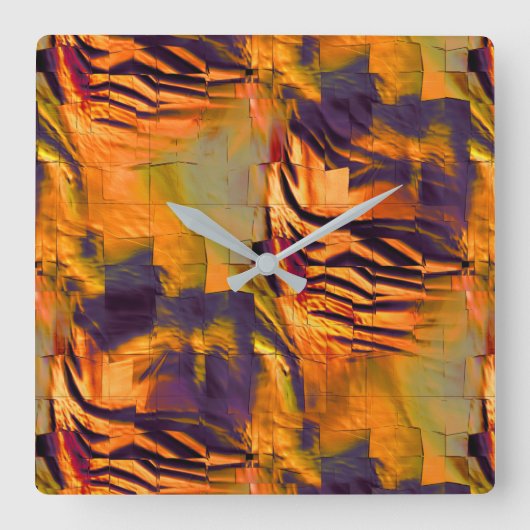 ステンド抽象芸術モザイクスケッチ、素朴な燃焼金ゴールド スクエア壁時計 (正面)
