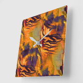 ステンド抽象芸術モザイクスケッチ、素朴な燃焼金ゴールド スクエア壁時計 (傾斜)