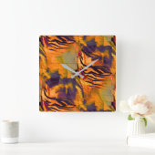 ステンド抽象芸術モザイクスケッチ、素朴な燃焼金ゴールド スクエア壁時計 (ホーム)