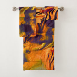ステンド抽象芸術モザイクスケッチ、素朴な燃焼金ゴールド バスタオルセット