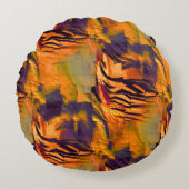 ステンド抽象芸術モザイクスケッチ、素朴な燃焼金ゴールド ラウンドクッション (正面)