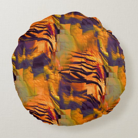 ステンド抽象芸術モザイクスケッチ、素朴な燃焼金ゴールド ラウンドクッション (裏面)