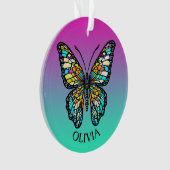 ステンパーソナライズされたカラフルドグラスバタフライ オーナメント (正面)