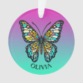 ステンパーソナライズされたカラフルドグラスバタフライ オーナメント (正面)