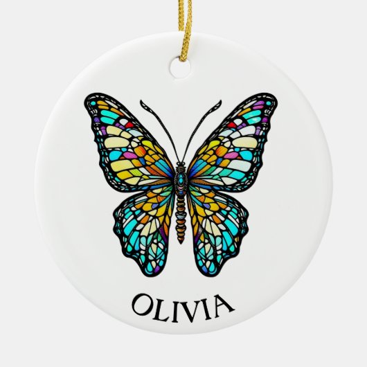 ステンパーソナライズされたカラフルドグラスバタフライ セラミックオーナメント (正面)