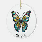 ステンパーソナライズされたカラフルドグラスバタフライ セラミックオーナメント (左)