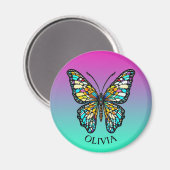 ステンパーソナライズされたカラフルドグラスバタフライ マグネット (正面/裏面)