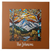 ステンパーソナライズされたフェイクドグラス山の風景 タイル (正面)