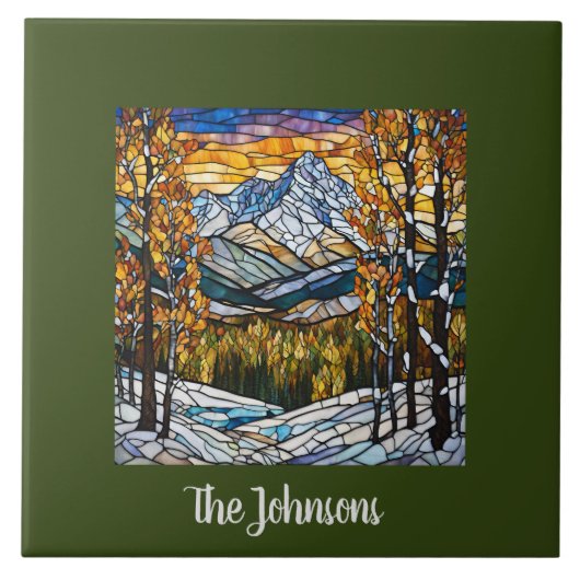 ステンパーソナライズされたフェイクドグラス山の風景 タイル (正面)