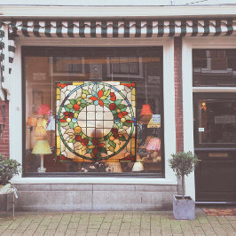 ステンフェイクドグラスのクリスマスリース大 ウィンドウサイン