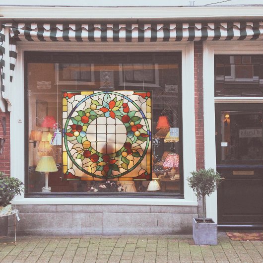 ステンフェイクドグラスのクリスマスリース大 ウィンドウサイン