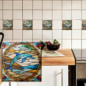 ステンフェイクドグラスイルカ タイル