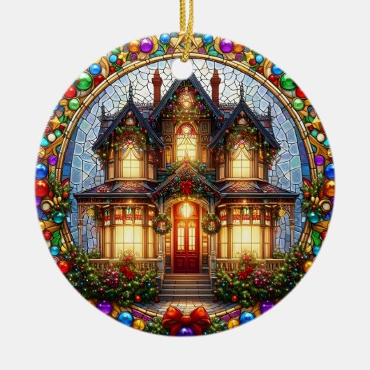 ステンフェイクドグラスハビクトリアンウスオーナメント セラミックオーナメント (正面)